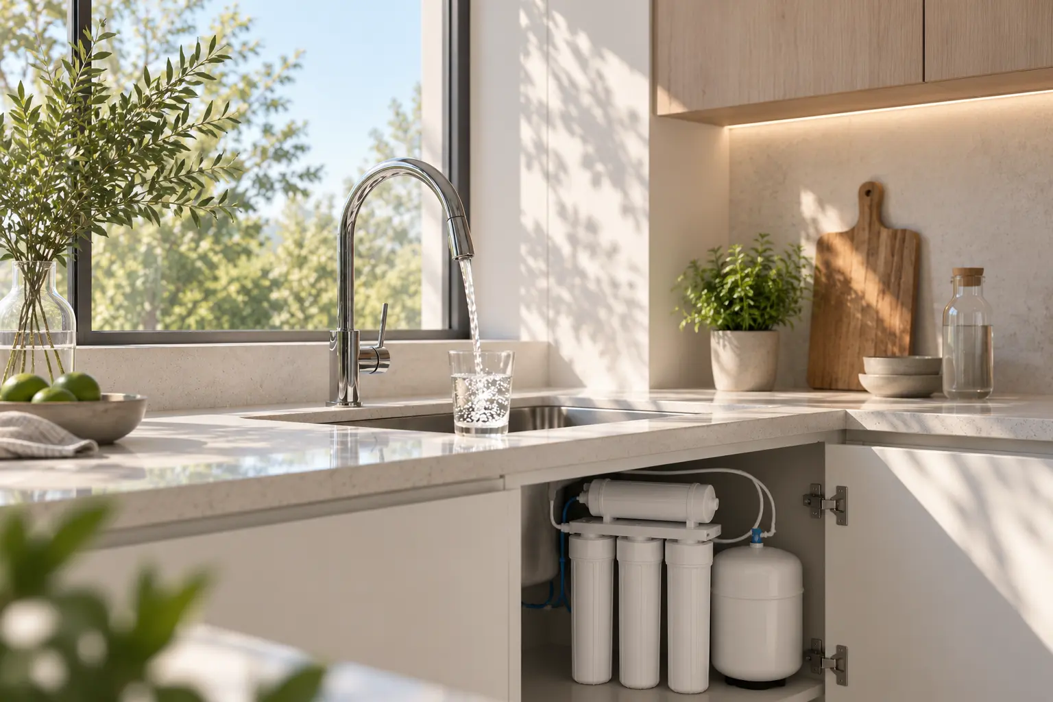 Water filter and water filtration system installation